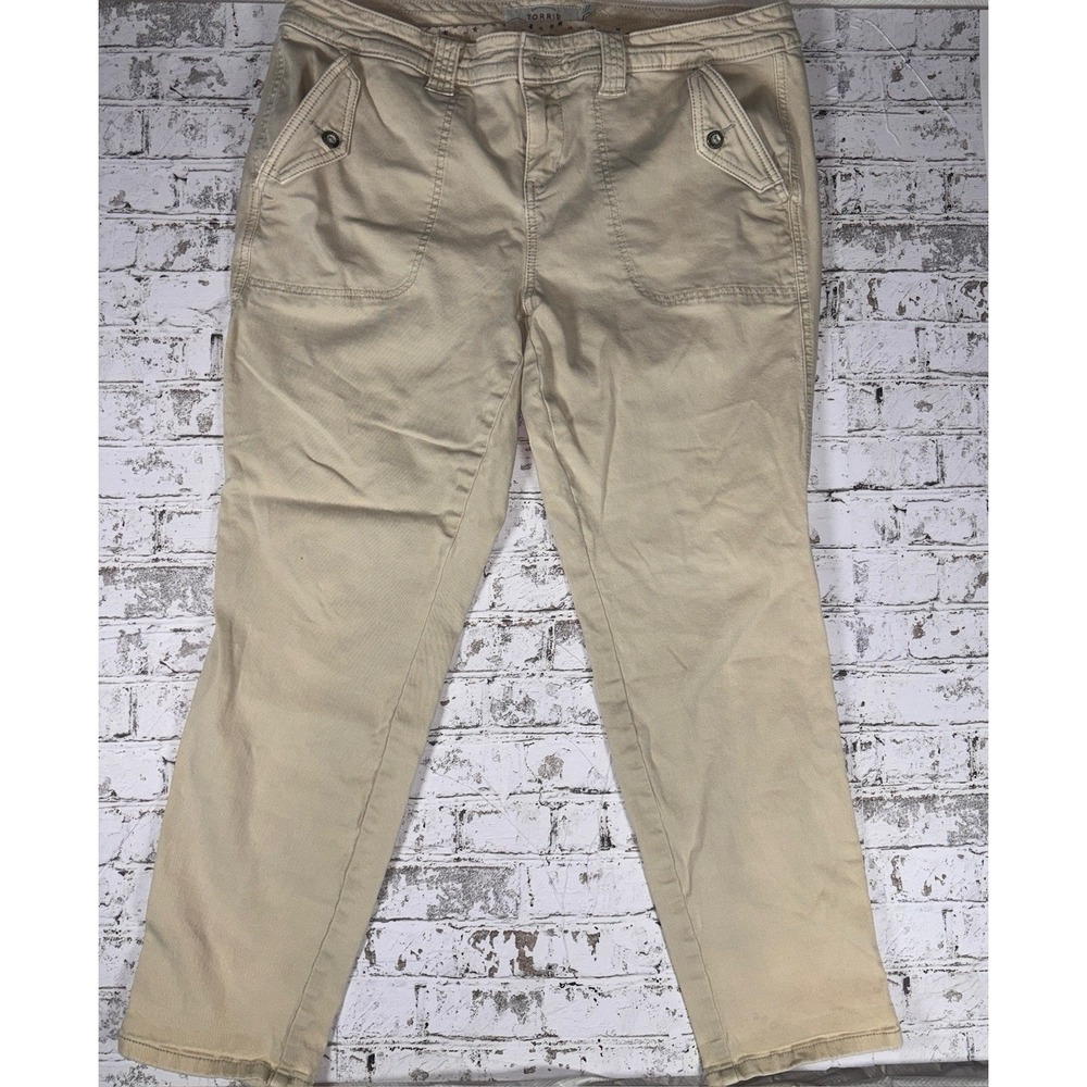 Torrid Tan Crop Pants Sz 14 Stretch Pockets Coastal Beach Vibes Comfort Cottage
